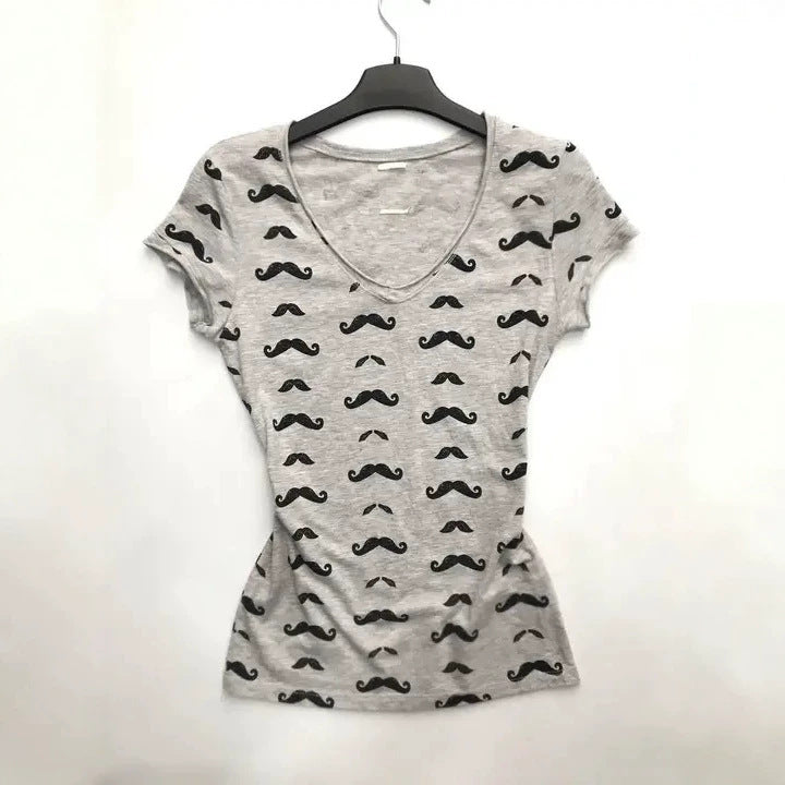 Women’s T-Shirt with Creative Mustache Design StylebySassy