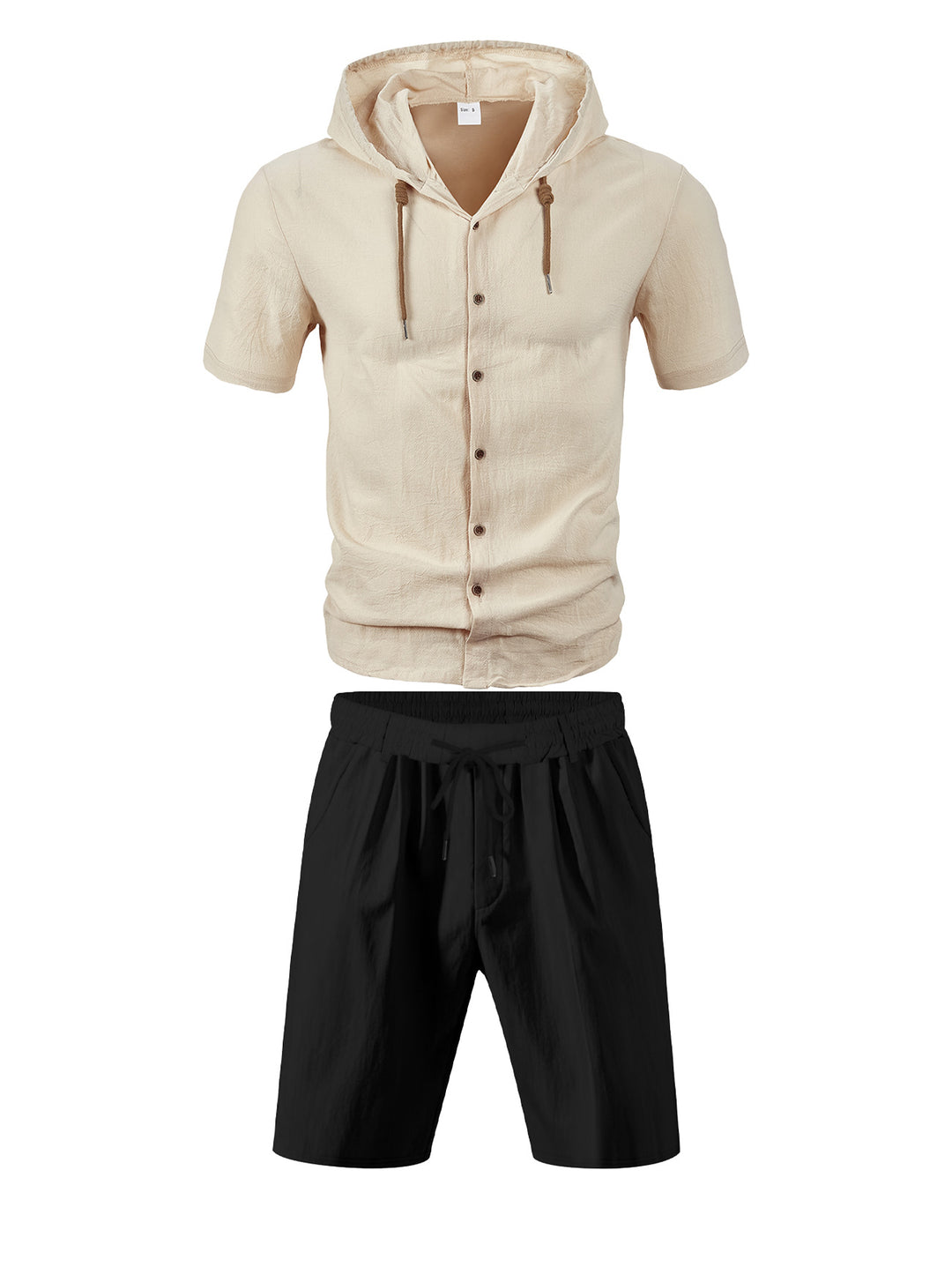 Men's lightweight summer hoodie in linen look with continuous button placket and drawstring StylebySassy
