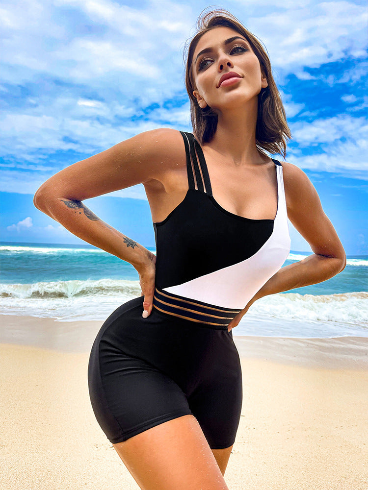 Women’s sporty one-piece swimsuit with elegant graphic accents StylebySassy