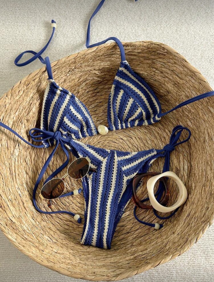 Ladies Hand-Crocheted Bikini with Maritime Stripe Pattern StylebySassy