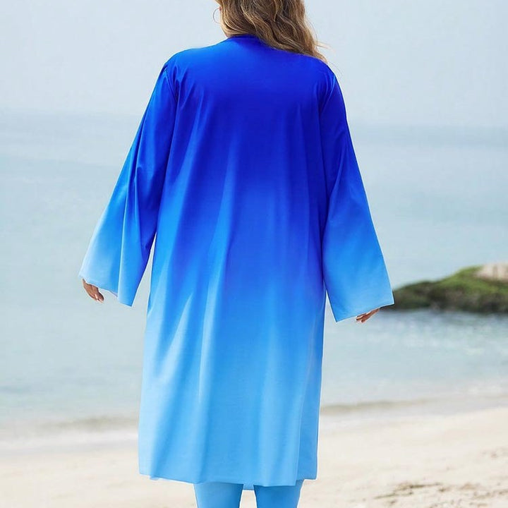 Women creamy beach dress with long sleeves and fashionable gradient color StylebySassy