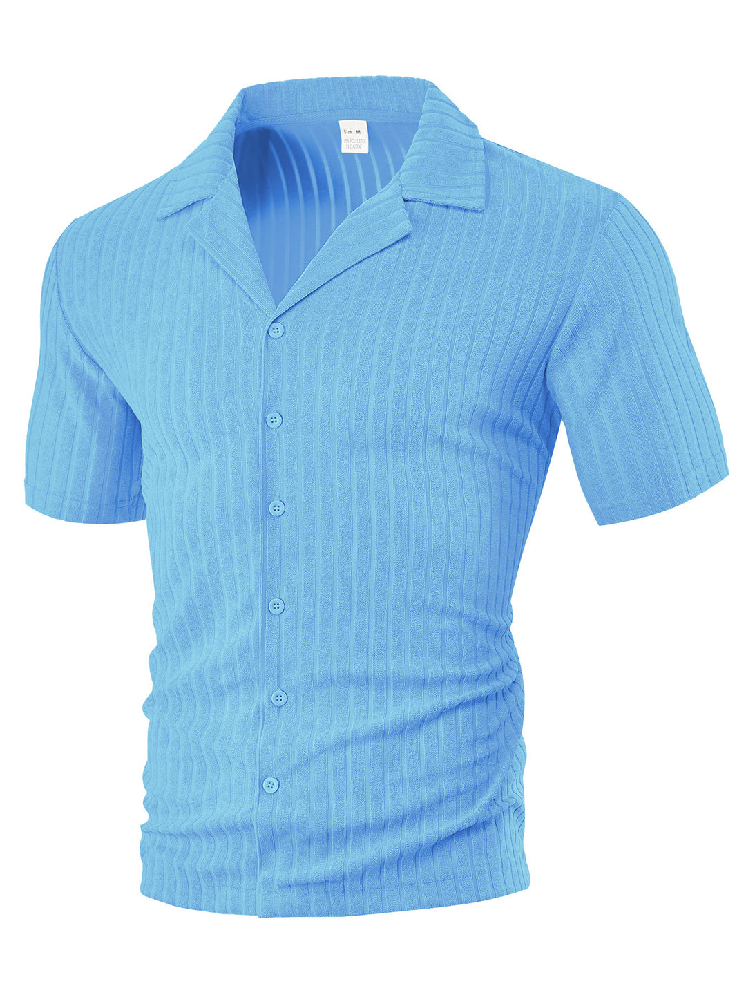 Men's fine ribbed short-sleeve knitted shirt with notch collar and full-button placket StylebySassy