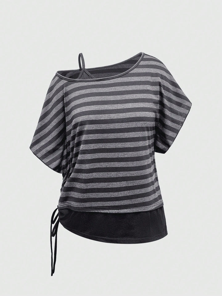 Women's Asymmetrical Striped Top with Refined Cut StylebySassy