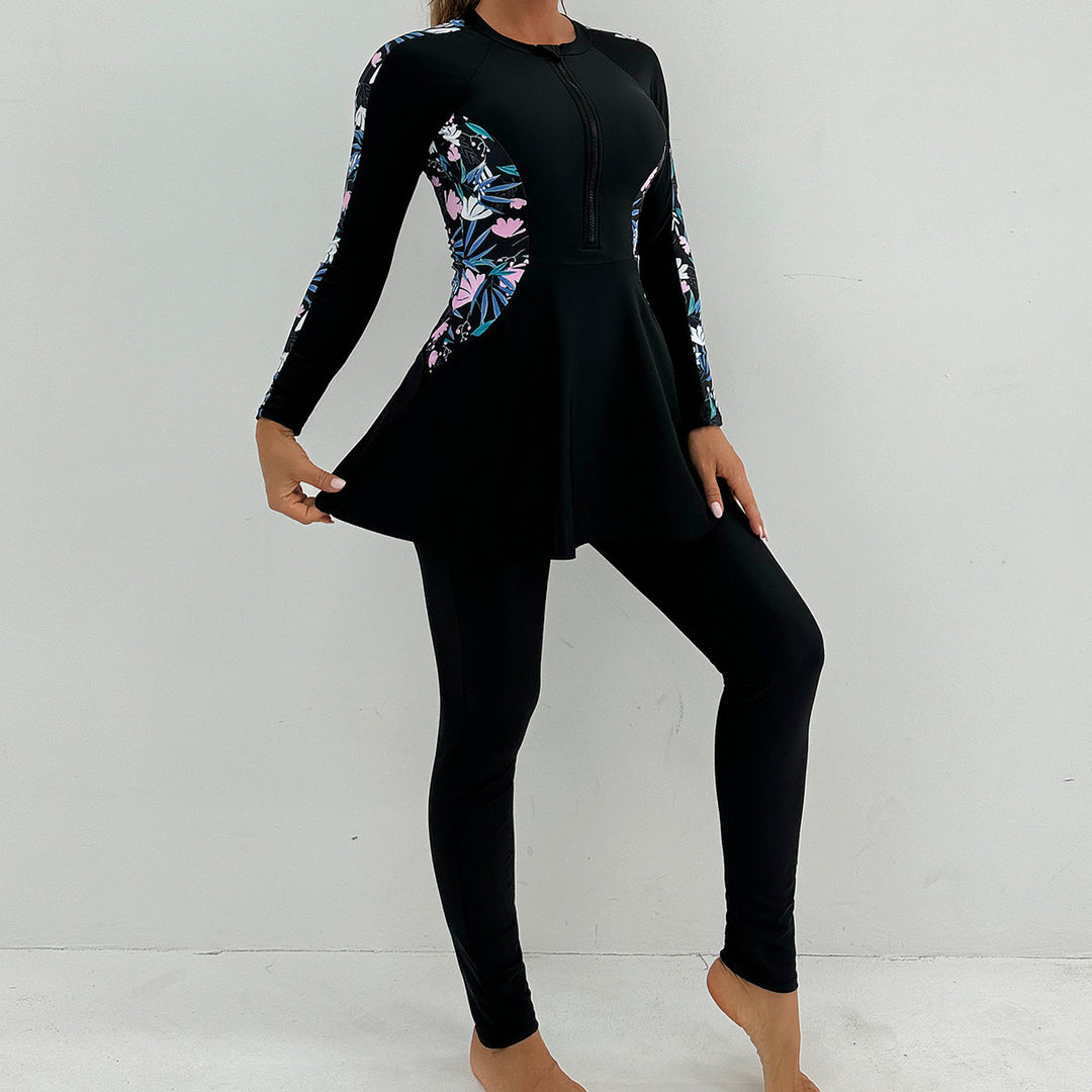 Women's Sporty Long Sleeve Swimming Suit with Flattering Skirt StylebySassy