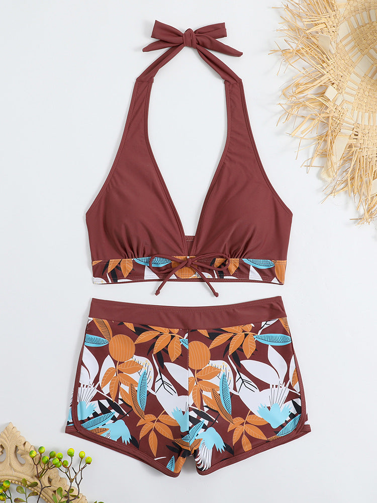 Women's sporty bikini set with adjustable halter top and shorts StylebySassy