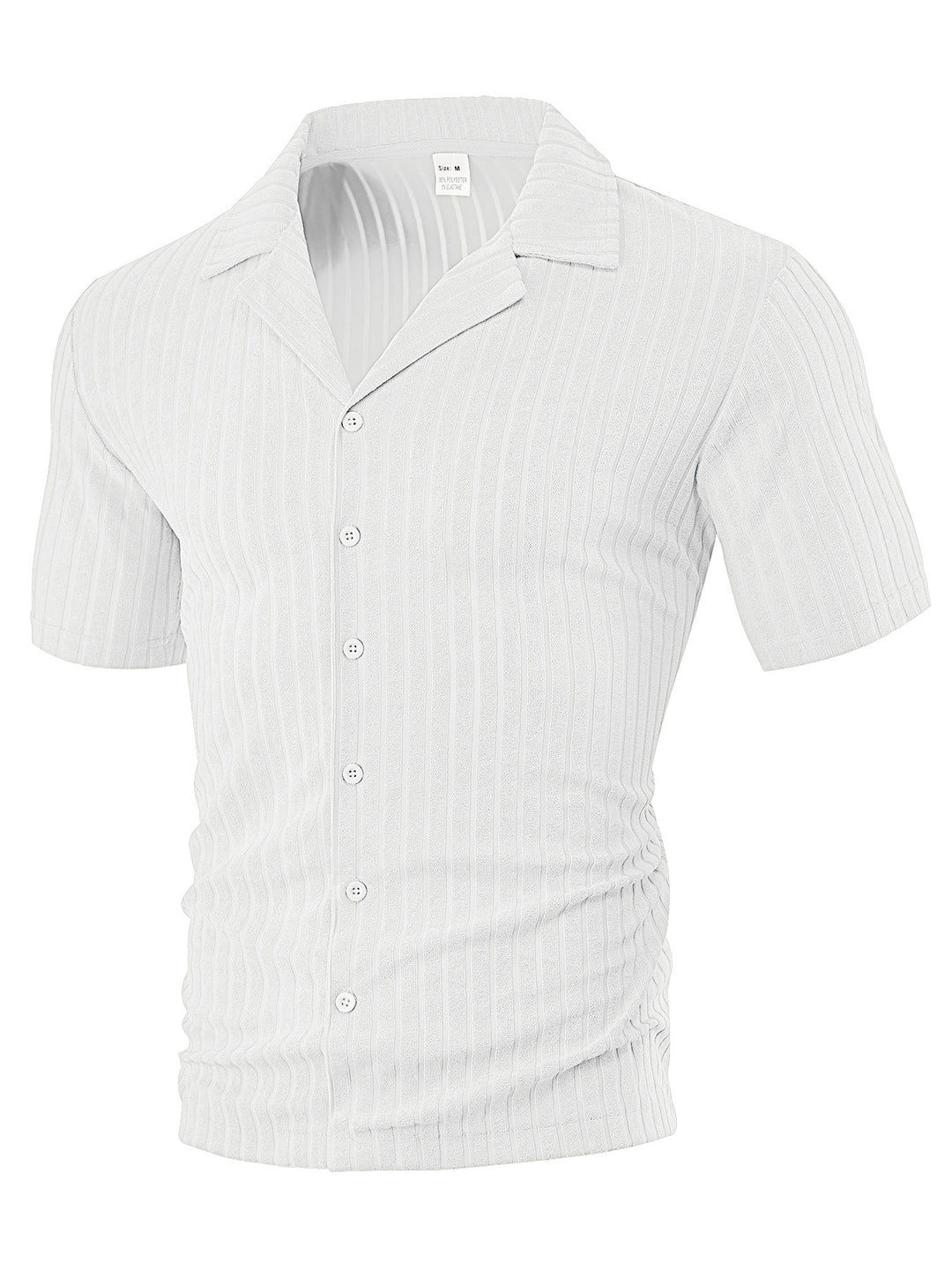 Men's fine ribbed short-sleeve knitted shirt with notch collar and full-button placket StylebySassy