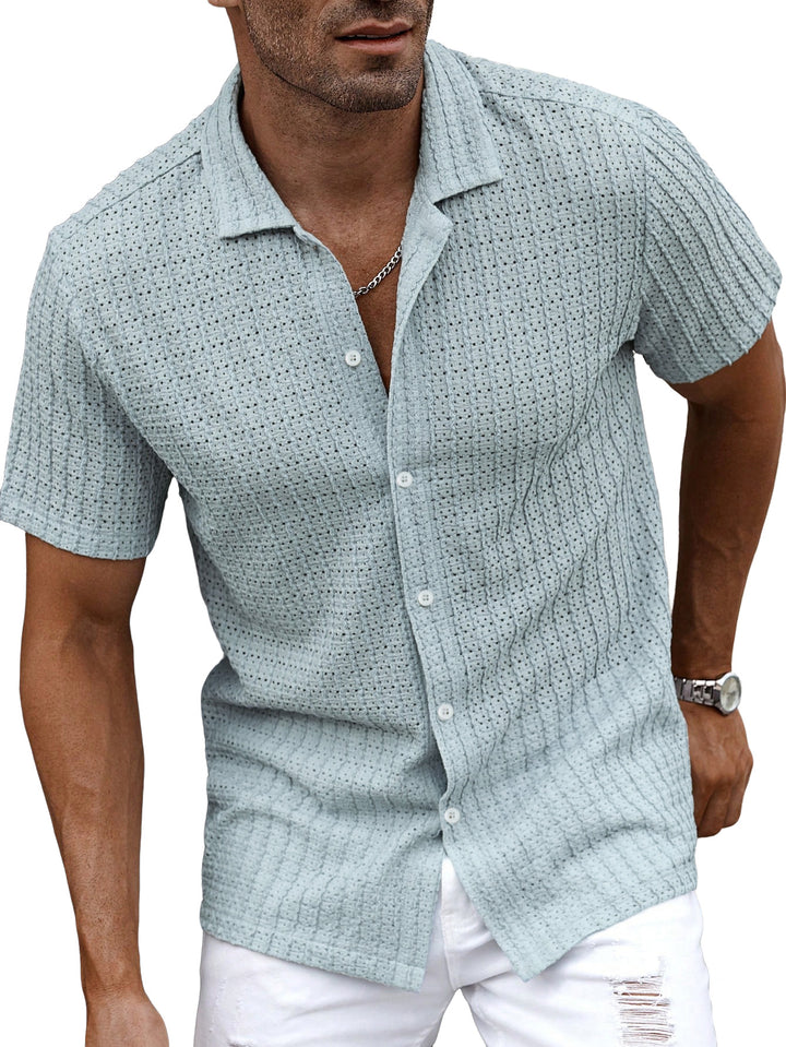Men's airy short-sleeve ajour shirt with shawl collar and continuous button placket StylebySassy