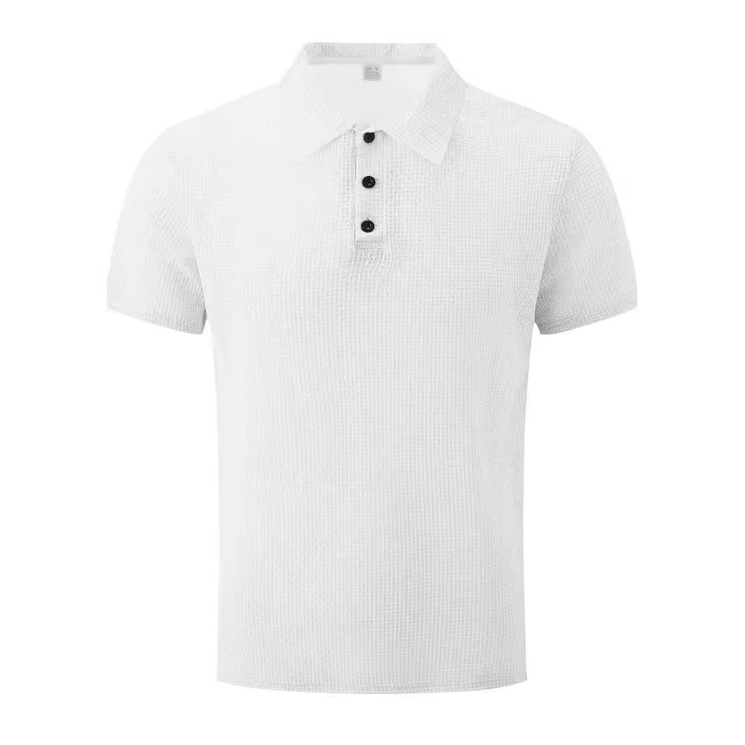 Men's nano microstructure polo shirt with shirt collar, subtle button placket, and breathable jersey StylebySassy