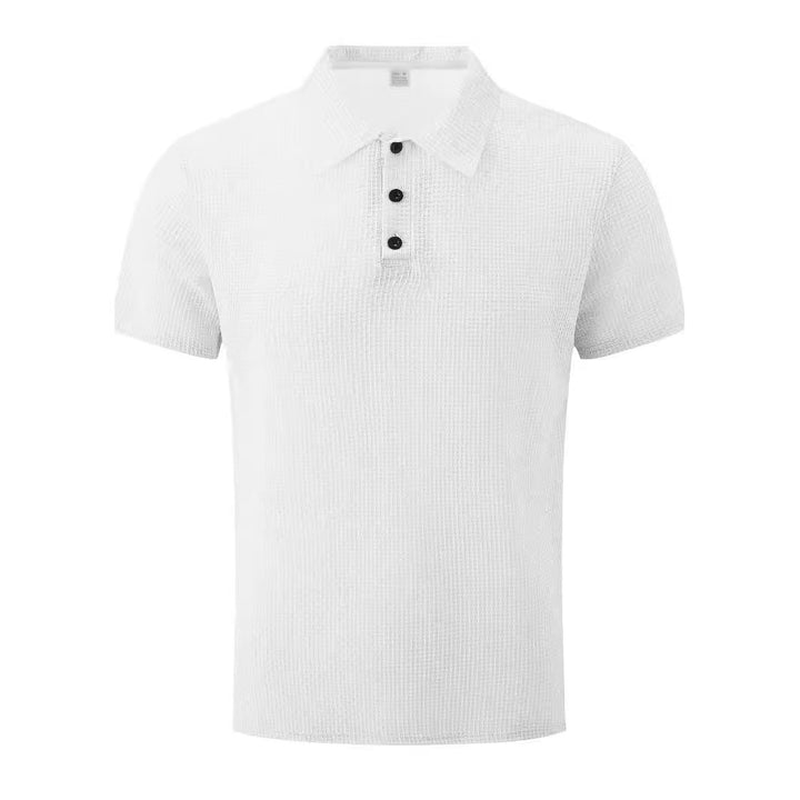 Men's nano microstructure polo shirt with shirt collar, subtle button placket, and breathable jersey StylebySassy