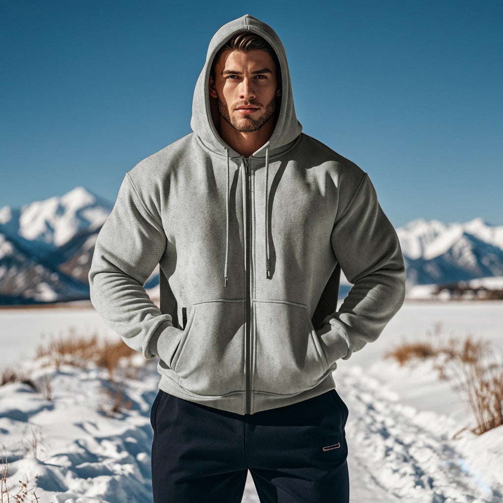 Men's hooded jacket with full zip and concealed zip pockets StylebySassy