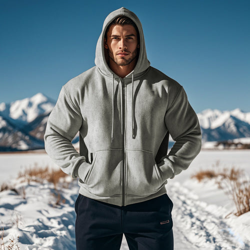 Men's hooded jacket with full zip and concealed zip pockets StylebySassy