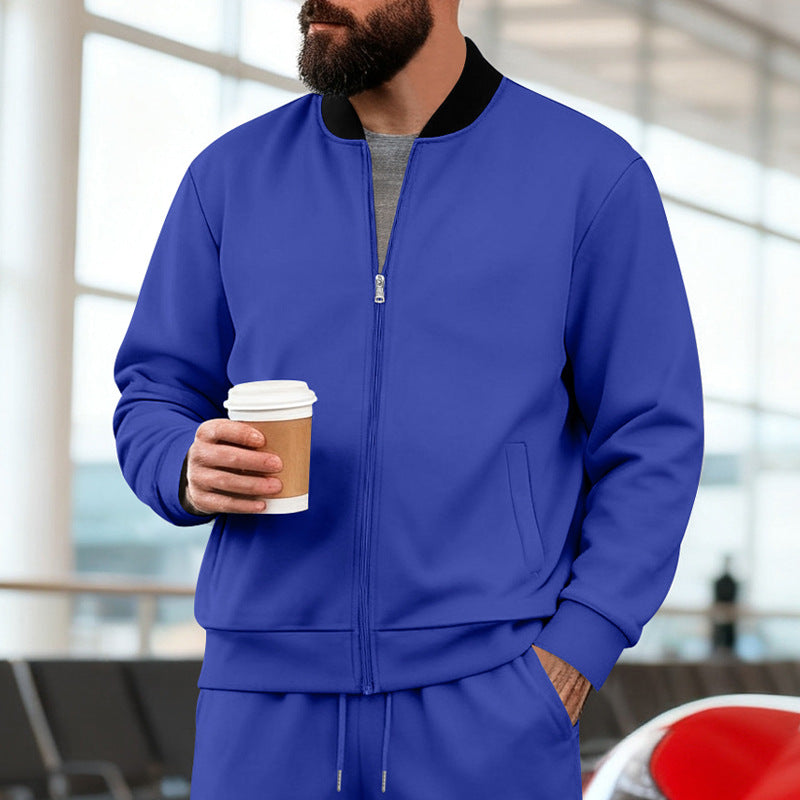 Men's Nan Urban Sweat Track Jacket with Stand Collar Concealed Zipper Elastic Rib Cuffs and Side Pockets StylebySassy