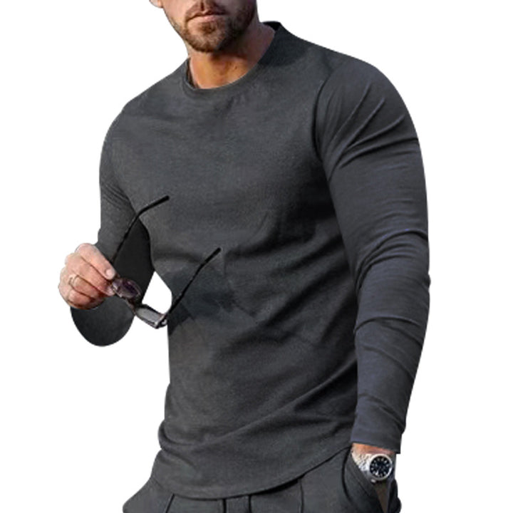 Men's narrow cut long sleeve shirt with round neckline elastic cotton stretch and extended hem StylebySassy