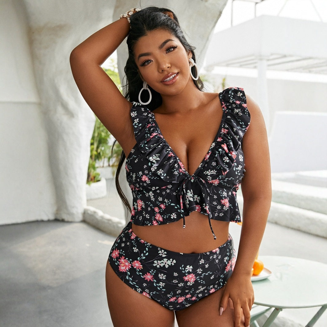 Women High-Waisted Bikini Set with Playful Ruffle Design StylebySassy