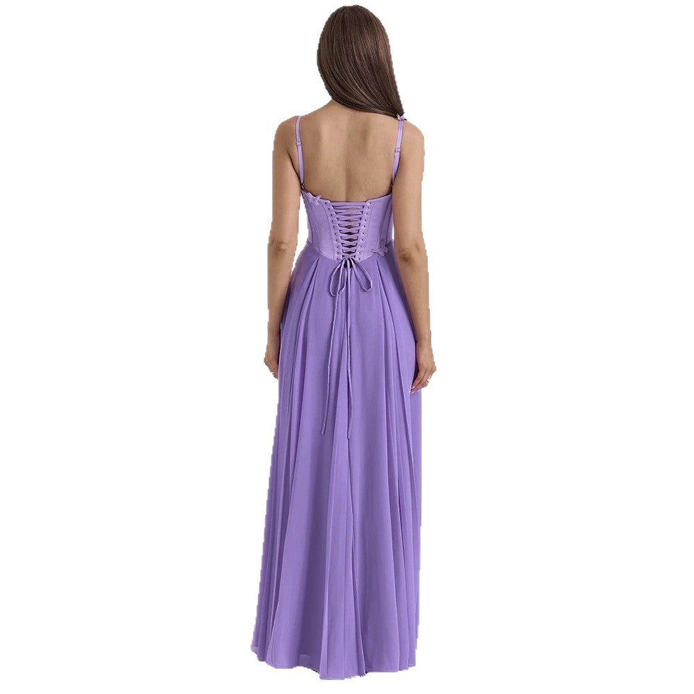 Women's bodycon corset maxi dress with butterfly straps and pleated chiffon skirt StylebySassy