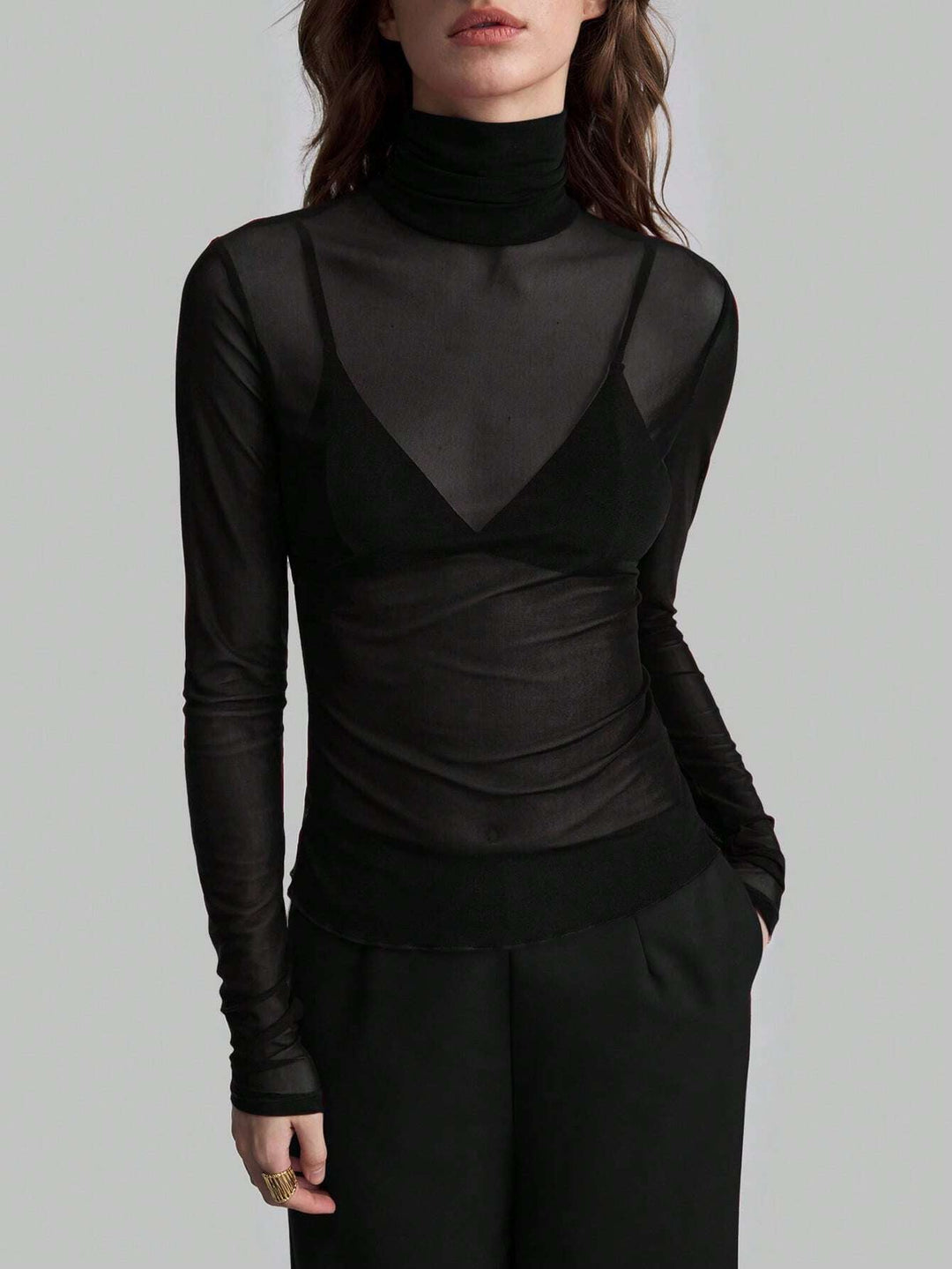 Women's Transparent Turtleneck Blouse with Body-Shaping Cut StylebySassy