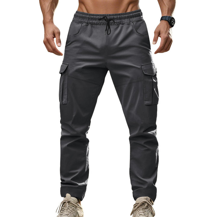 Men's urban cargo chinos in jogging style with elastic drawstring waistband and multifunctional pockets StylebySassy