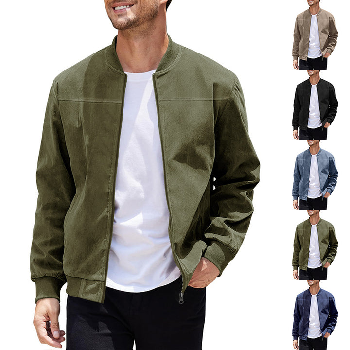 Men's sporty bomber jacket made of microfiber with zipper and ribbed hem StylebySassy