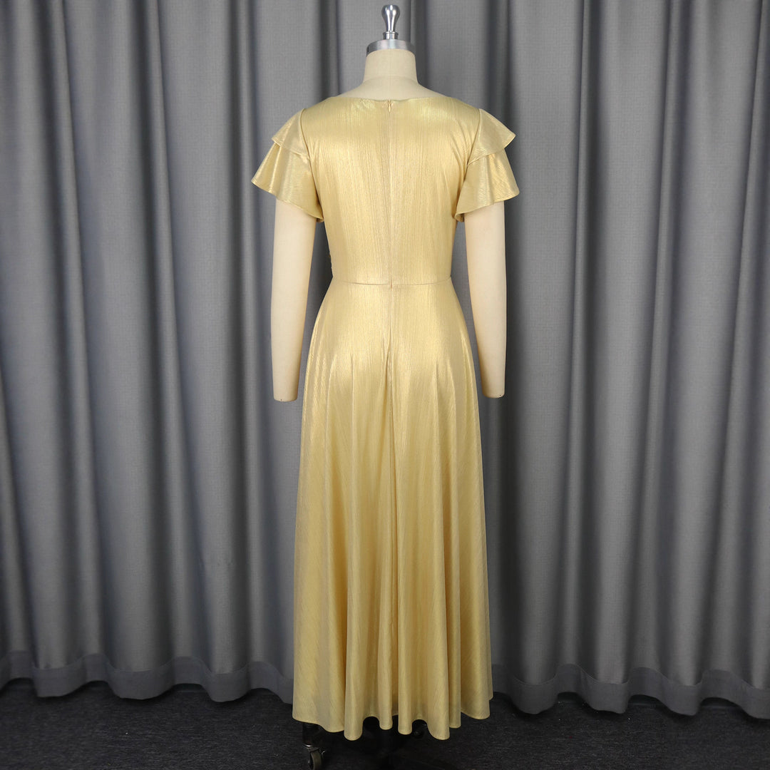 Ladies Elegant Maxi Dress with Lavish Ruffle and Floral Accent StylebySassy