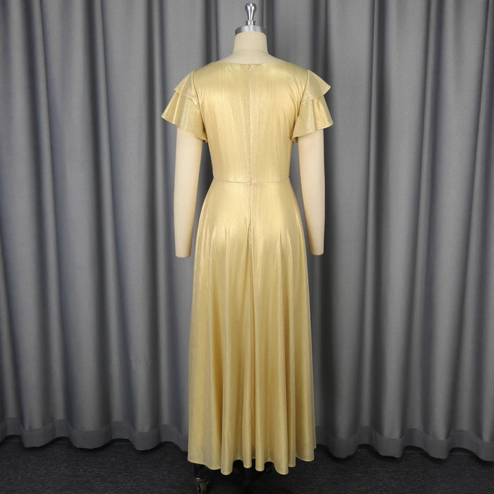 Ladies Elegant Maxi Dress with Lavish Ruffle and Floral Accent StylebySassy