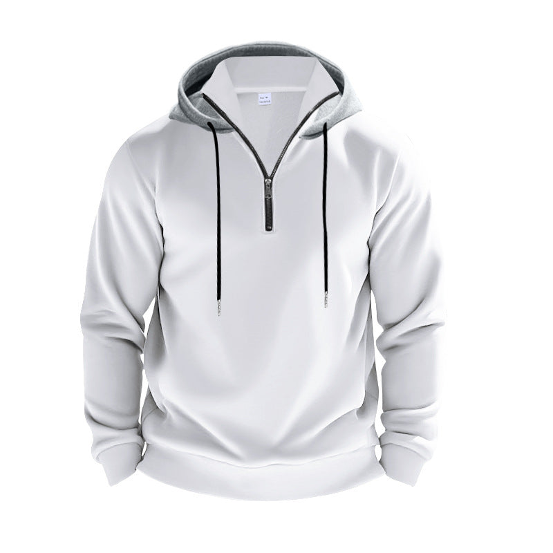 Men's sporty hoodie sweatshirt with short front zipper, contrast-lined hood and elastic ribbed cuffs StylebySassy