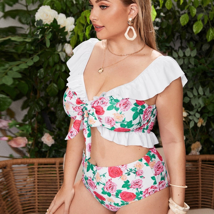 Women Bikini Set with floral wrap top and high waisted pants StylebySassy