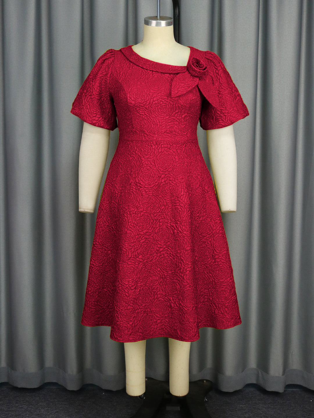 Women's Elegant Dress with Structured Flower Appliqué StylebySassy