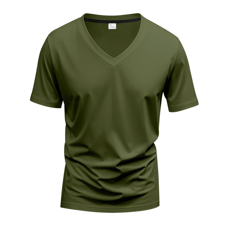 Men's classic V-neck T-shirt made of fine cotton jersey with reinforced neckband and double stitching StylebySassy