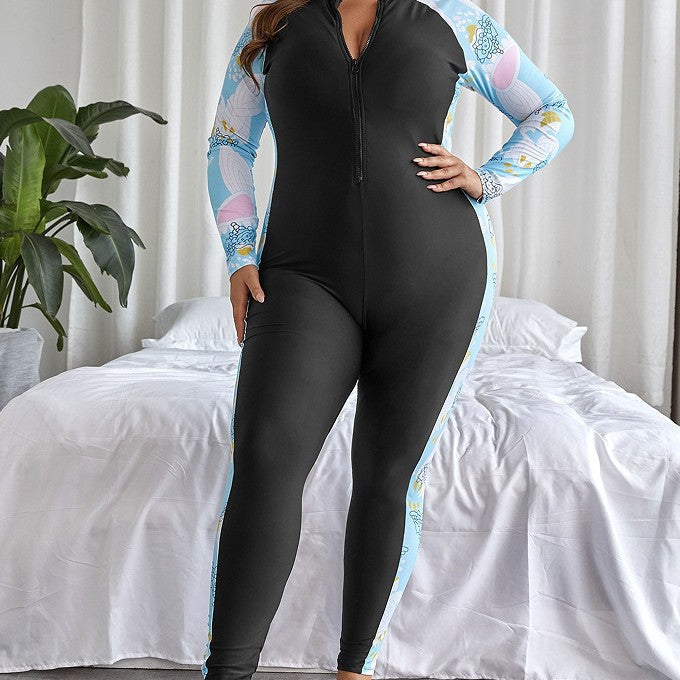Women's Long Sleeve Swimsuit with High Collar and Zipper StylebySassy