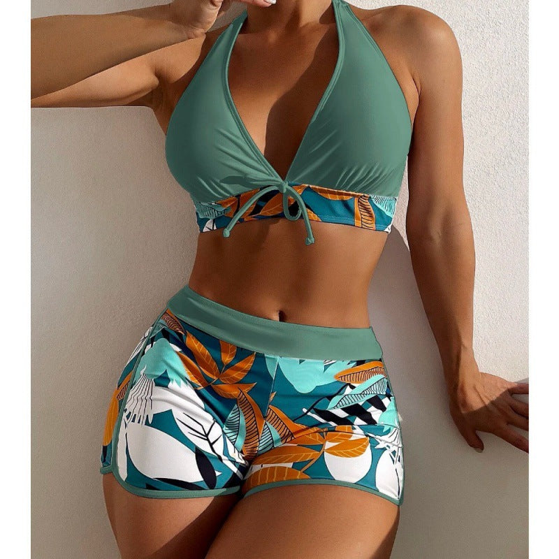 Women High-neck Bikini with Playful Floral Pattern StylebySassy