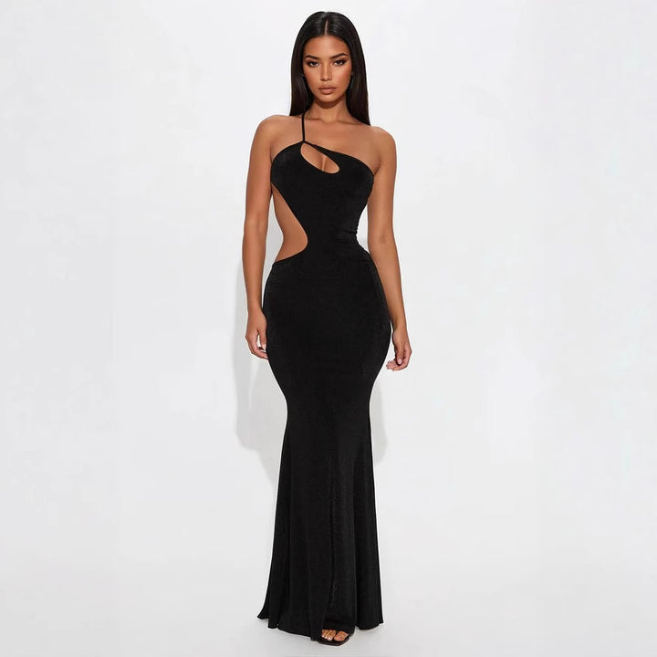 Women's fitted maxi dress with deep neckline and cut-out details StylebySassy