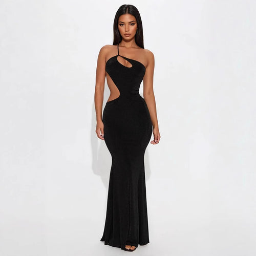 Women's fitted maxi dress with deep neckline and cut-out details StylebySassy