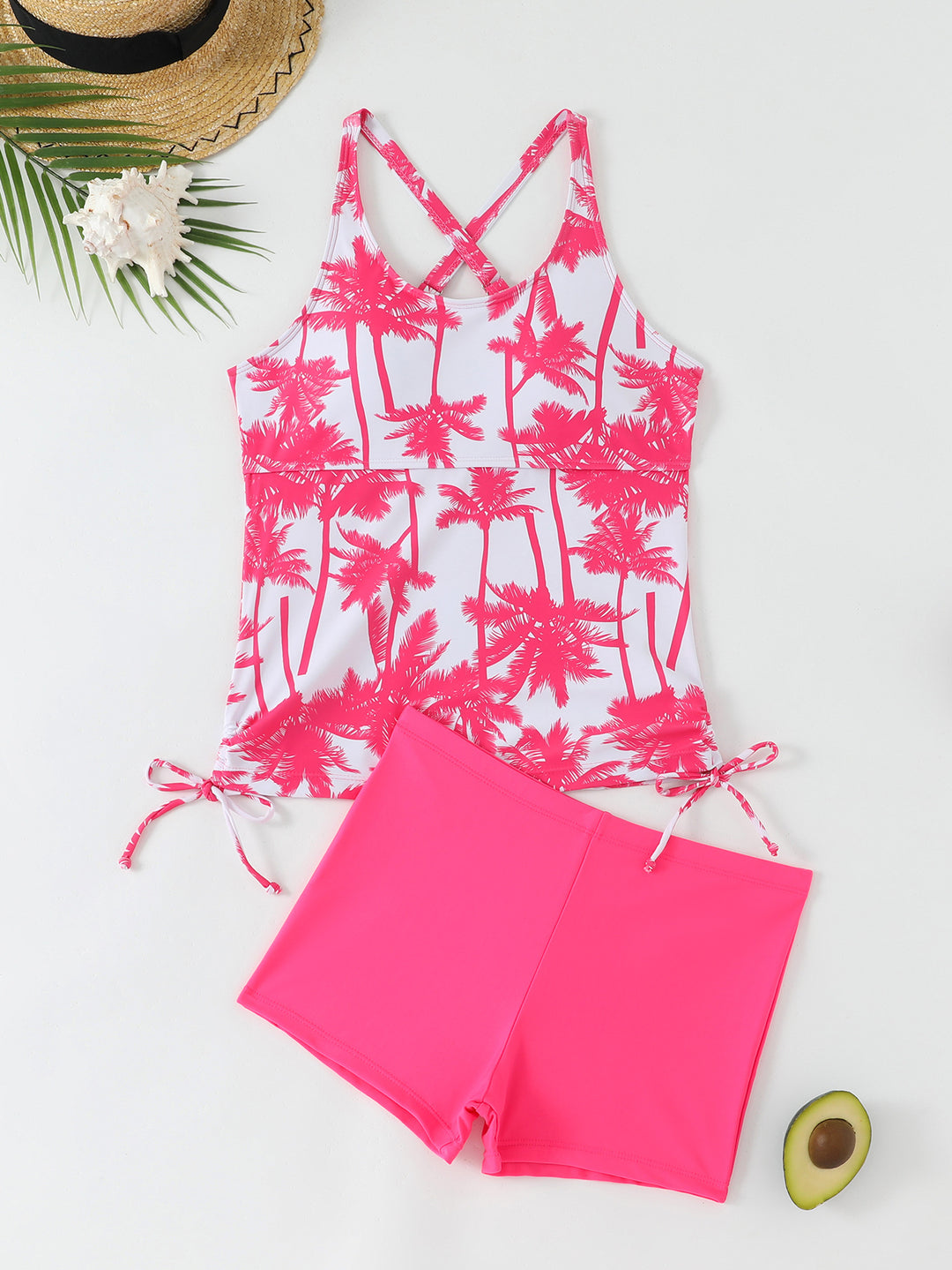 Ladies Sporty Tankini Set with Floral Design and Adjustable Cuffs StylebySassy