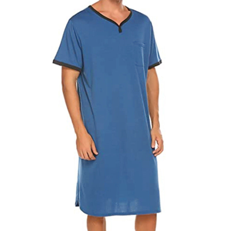 Men's long cotton sleep shirt with Henley collar StylebySassy