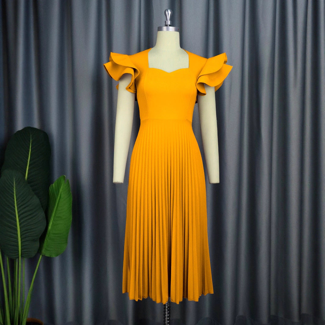 Women's pleated maxi dress with elegant ruffle details StylebySassy