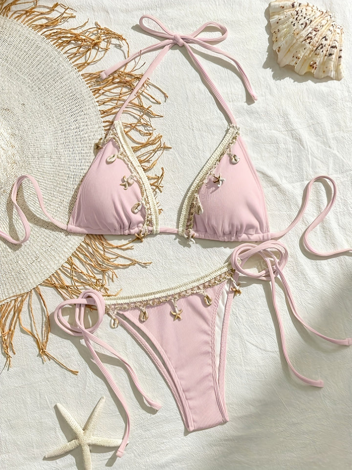 Women's Triangle Bikini with Decorative Tassels StylebySassy