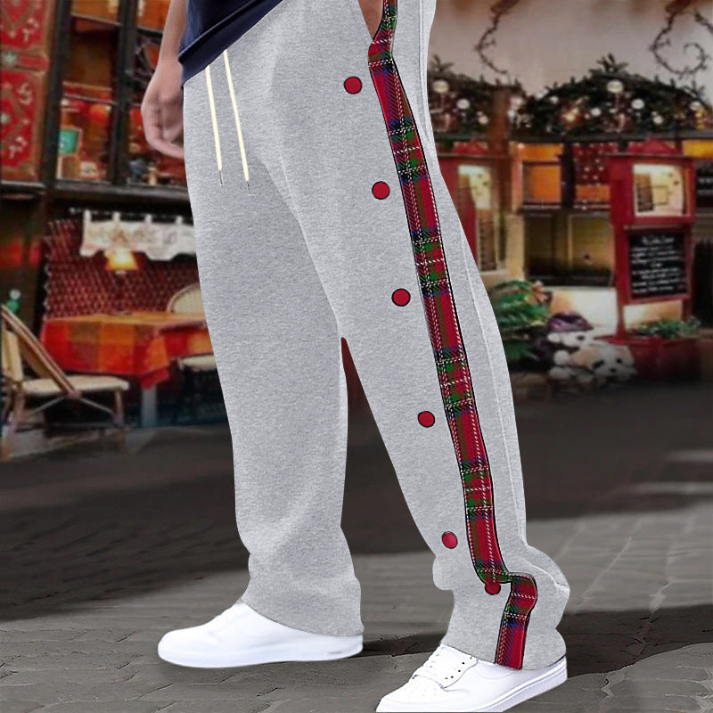 Men's casual jogging pants with checkered side piping, snap button placket, and ankle slits StylebySassy