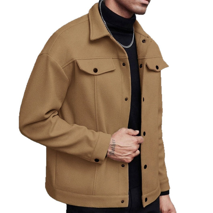 Men's shirt jacket made of wool blend with snap buttons and flap pockets StylebySassy