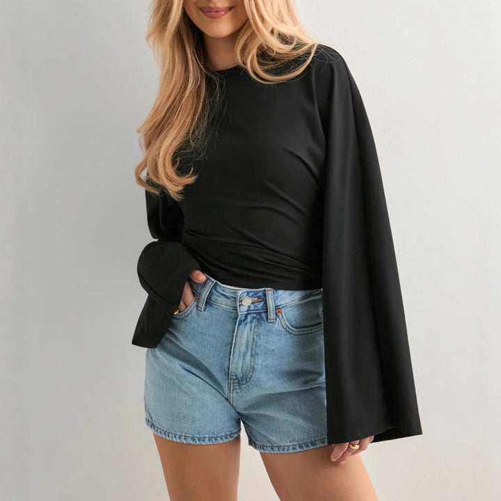 Ladies cropped fitted top with extra wide batwing sleeves StylebySassy