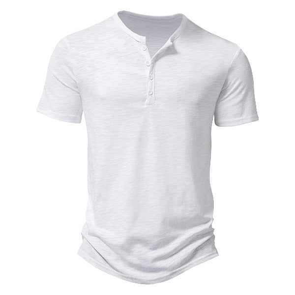Men's short sleeve Henley style shirt made of slub cotton jersey with short button placket StylebySassy