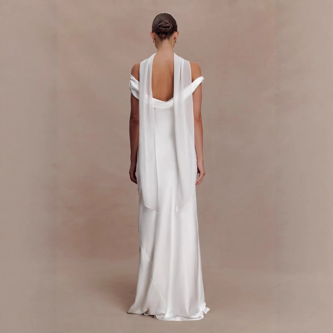Women's Elegant Satin Evening Dress with Off-the-Shoulder Design StylebySassy