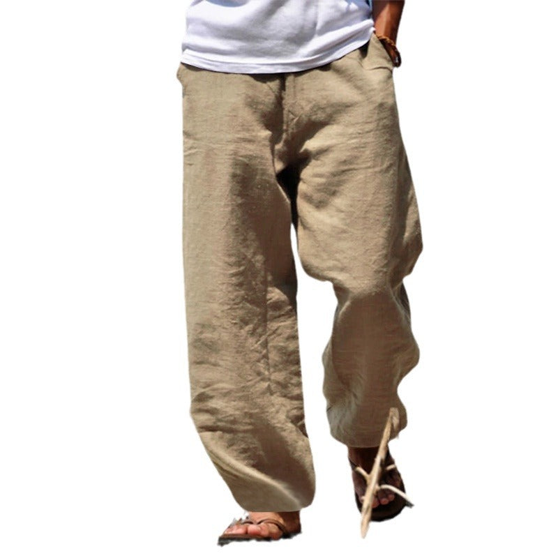Men's casual beach pants in palazzo cut made of breathable linen-cotton blend with comfort waistband StylebySassy