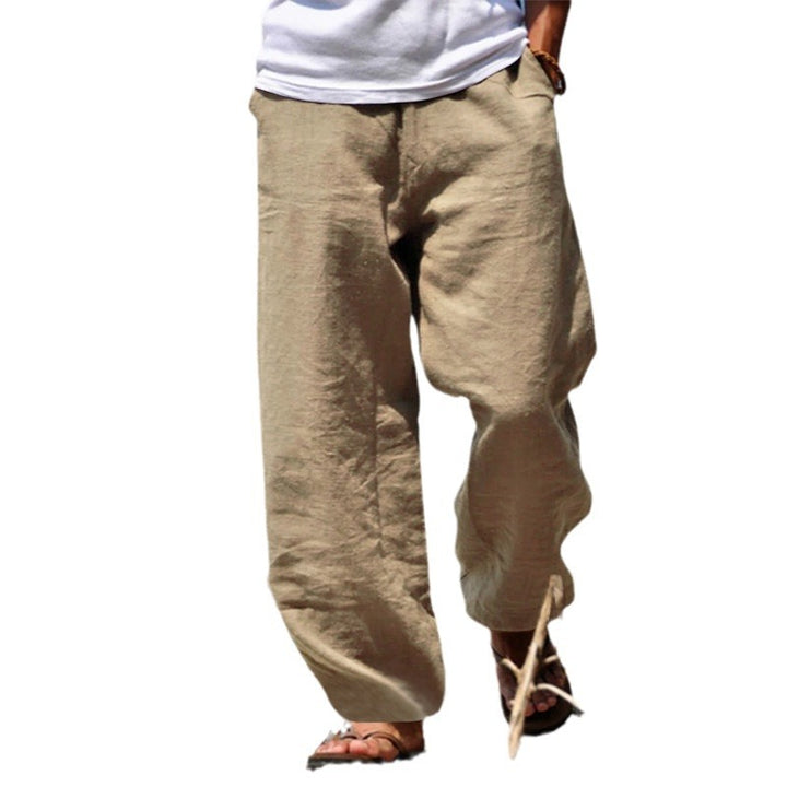 Men's casual beach pants in palazzo cut made of breathable linen-cotton blend with comfort waistband StylebySassy