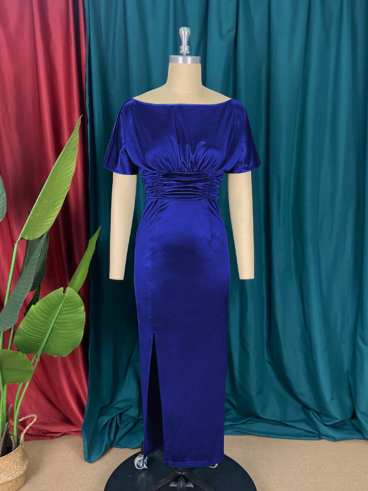 Women's Elegant Maxi Dress with Sophisticated Draping and High Slit StylebySassy