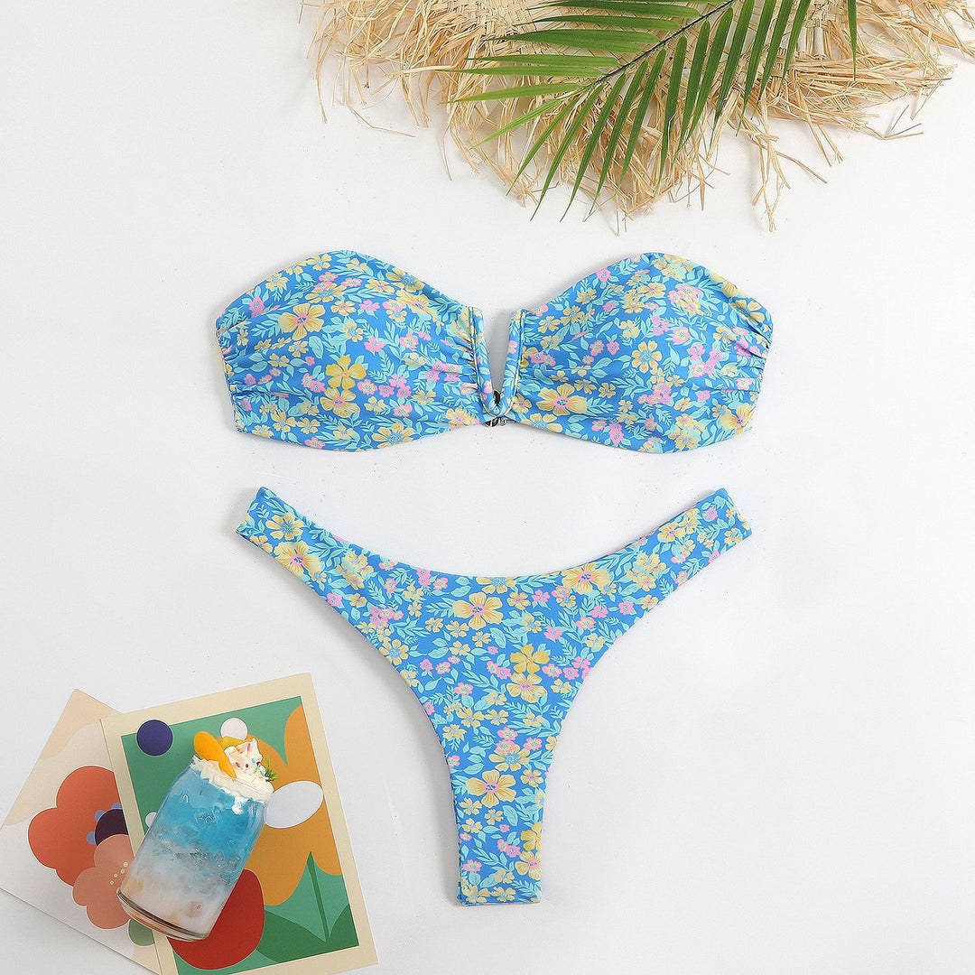 Women’s bandeau bikini with floral design and elegant closure StylebySassy