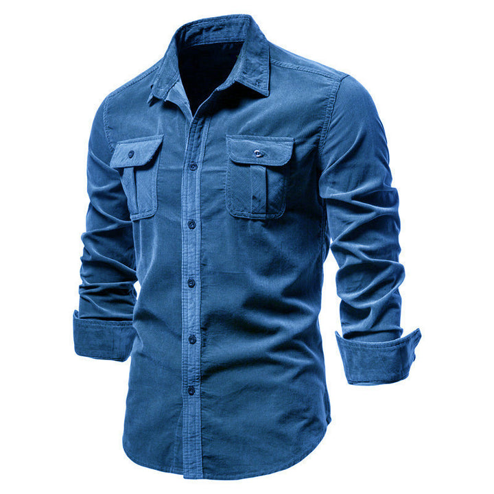 Men's long-sleeved cord shirt with applied breast pockets and Kent collar StylebySassy