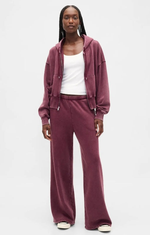 Women's two-piece terry loungewear set with zip hooded jacket and wide-cut jogging pants StylebySassy