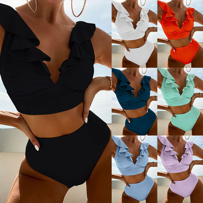 Women's bikini set with voluminous ruffle details and high-cut briefs StylebySassy