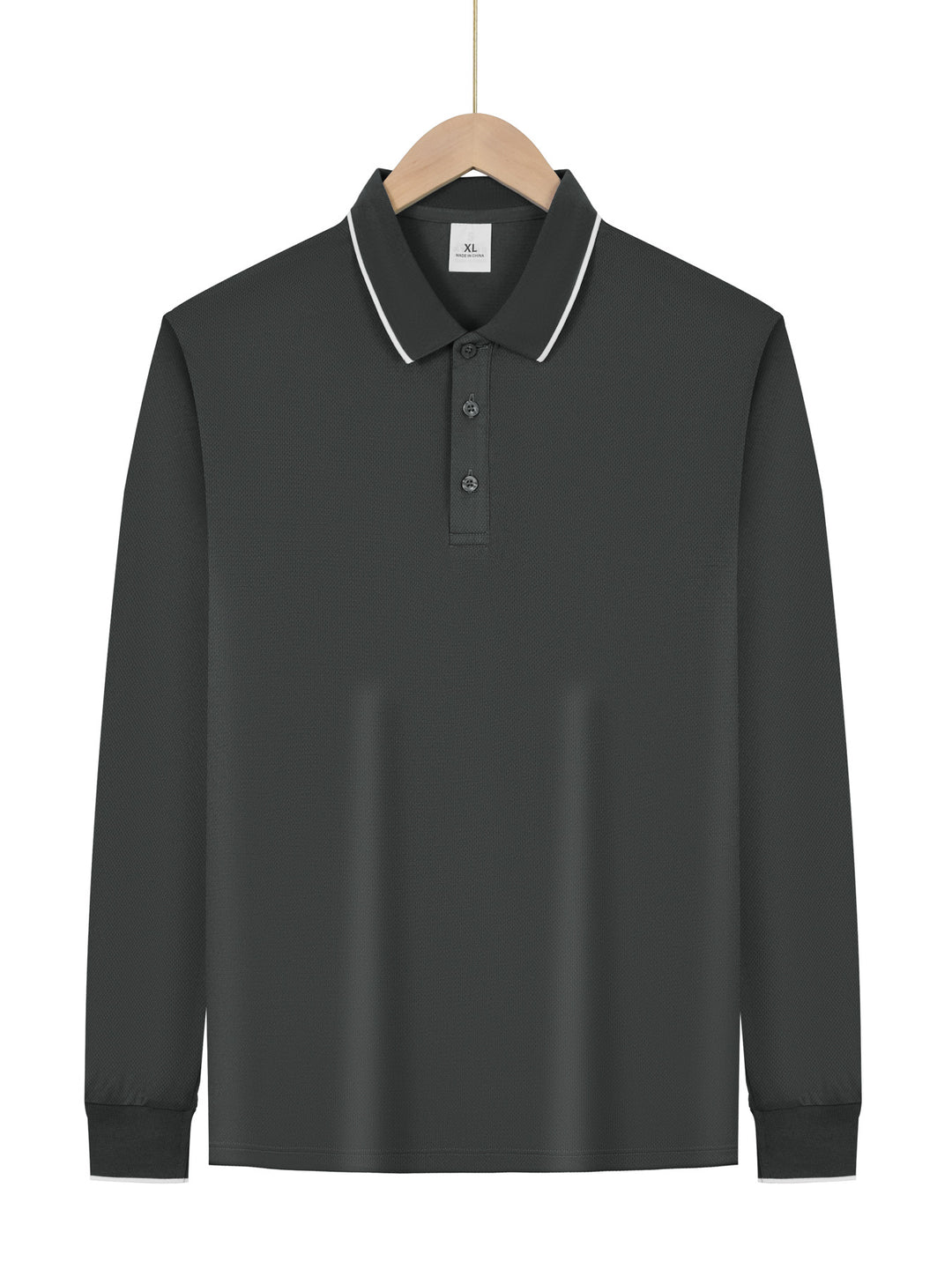 Men's long-sleeved pique polo shirt with contrasting piping at the collar and cuffs StylebySassy