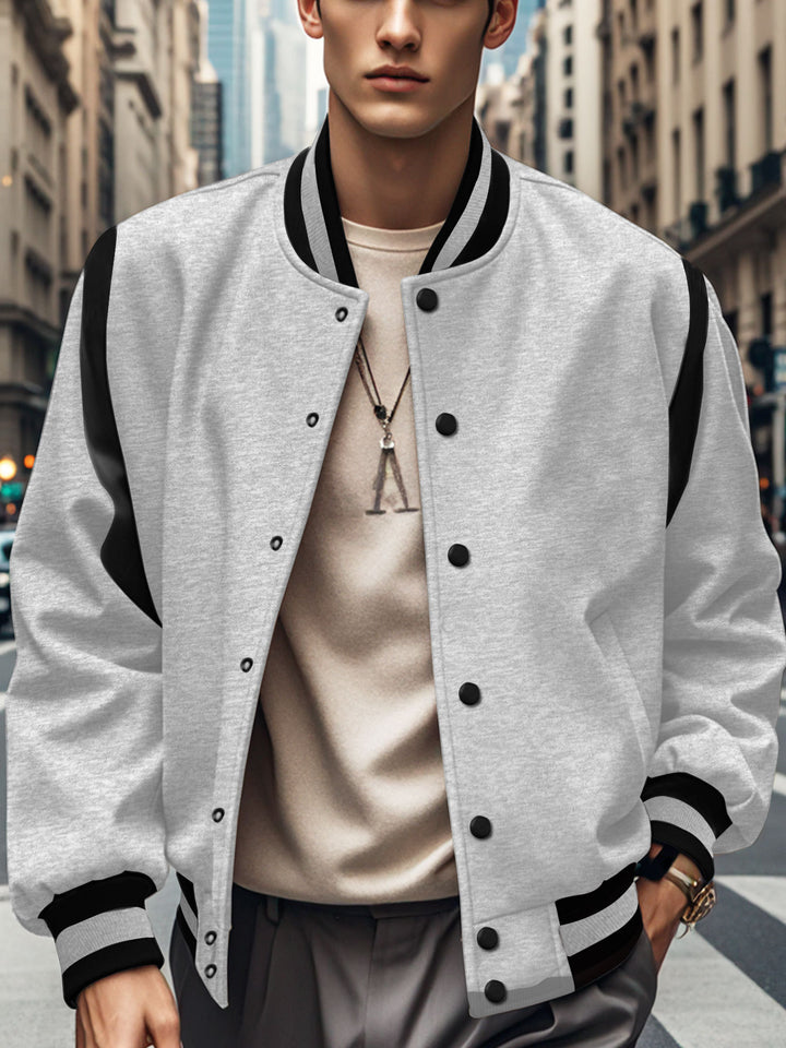 Men's lightweight college jacket in varsity look with press-stud closure, ribbed cuffs, and contrast shoulder trim StylebySassy